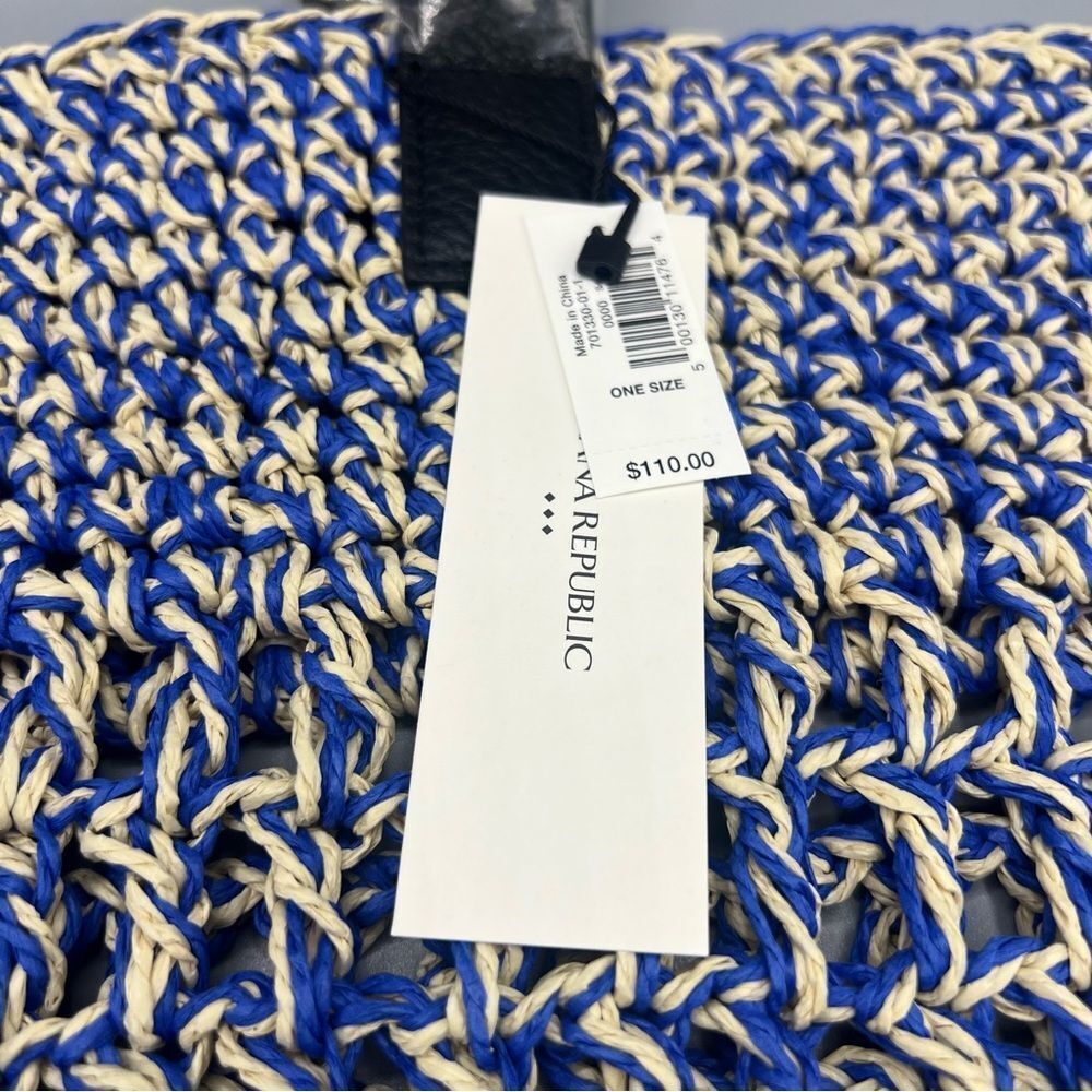Banana Republic Woven Straw Market Tote Bag Blue - Picture 3 of 3
